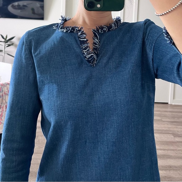 Mini jean dress with fur trim - Picture 5 of 7